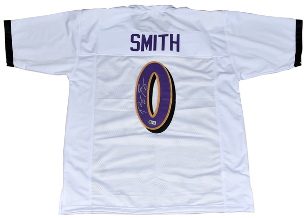 ROQUAN SMITH AUTOGRAPHED BALTIMORE RAVENS #0 WHITE JERSEY BECKETT