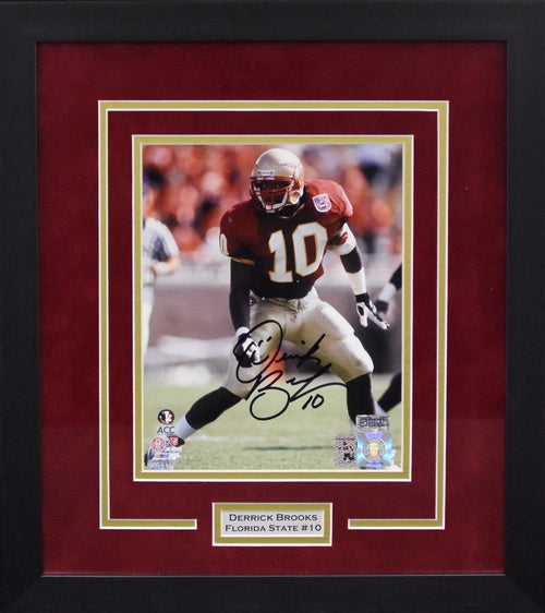 DERRICK BROOKS AUTOGRAPHED FLORIDA STATE SEMINOLES 8x10 FRAMED PHOTO COA