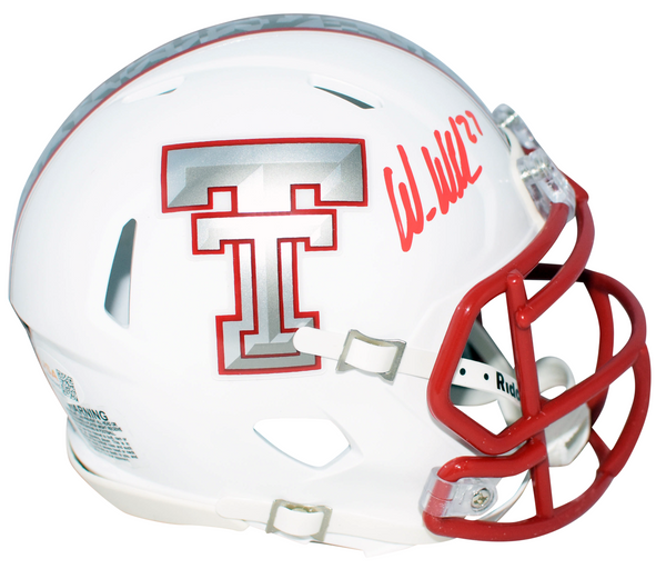 WES WELKER SIGNED TEXAS TECH RED RAIDERS GALVANICED SPEED MINI HELMET JSA