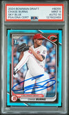 CHASE BURNS SIGNED 2024 BOWMAN DRAFT SKY BLUE 1ST ROOKIE RC /499 PSA 9 AUTO 10