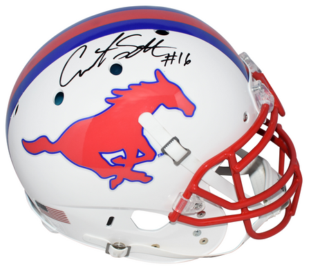 ERIC DICKERSON SIGNED SMU MUSTANGS RED CHROME AUTHENTIC HELMET W/ PONY EXPRESS