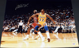 MAGIC JOHNSON SIGNED LOS ANGELES LAKERS VS MICHAEL JORDAN 16x20 PHOTO PSA