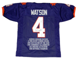 DESHAUN WATSON SIGNED AUTOGRAPHED CLEMSON TIGERS #4 PURPLE STAT JERSEY JSA