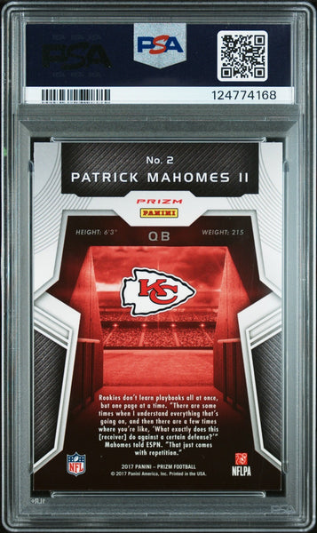 PATRICK MAHOMES SIGNED 2017 PANINI PRIZM ROOKIE INTRODUCTIONS RC PSA 9 AUTO 10