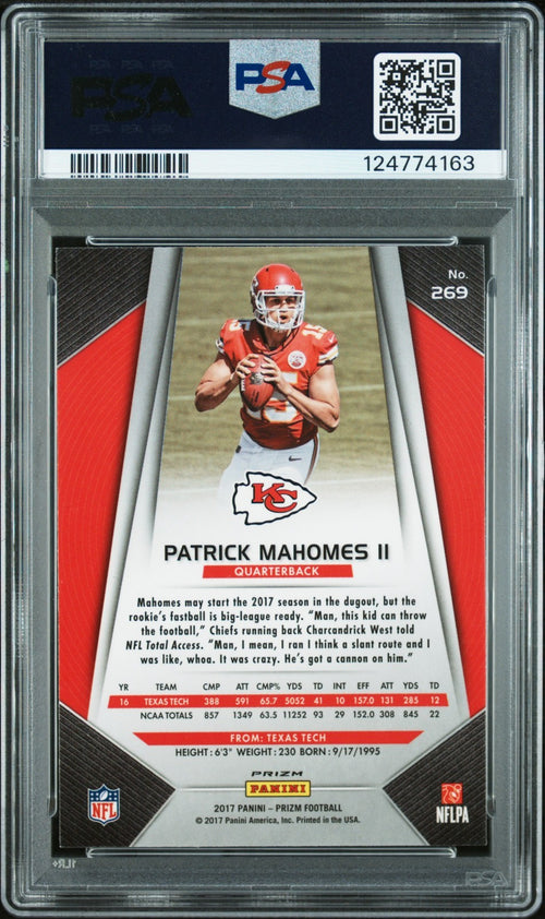 PATRICK MAHOMES SIGNED 2017 PANINI SILVER PRIZM ROOKIE #269 RC PSA 8 AUTO 10