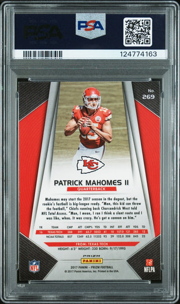 PATRICK MAHOMES SIGNED 2017 PANINI SILVER PRIZM ROOKIE #269 RC PSA 8 AUTO 10