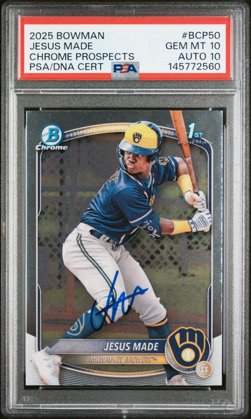 JESUS MADE SIGNED 2025 BOWMAN CHROME 1ST ROOKIE RC GEM MINT PSA 10 AUTO 10