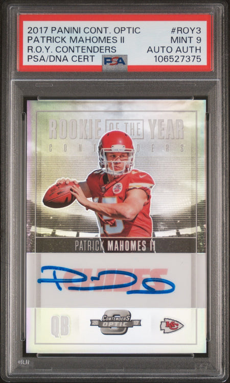 PATRICK MAHOMES SIGNED 2017 PANINI SELECT ROOKIE RC #103 AUTO PSA 9