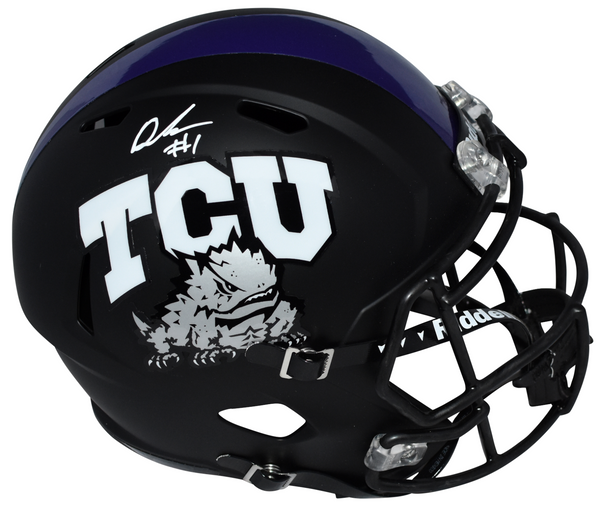 QUENTIN JOHNSTON SIGNED TCU HORNED FROGS BLACK FULL SIZE SPEED HELMET BECKETT