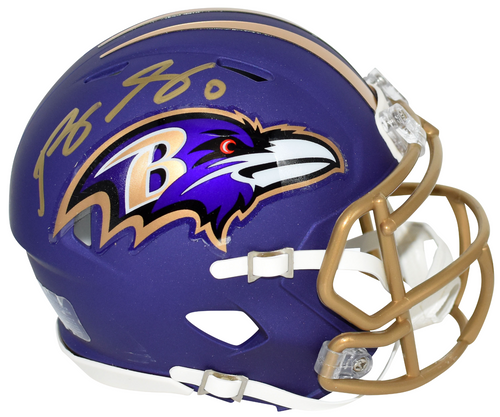 ROQUAN SMITH SIGNED BALTIMORE RAVENS 2026 PURPLE SPEED MINI HELMET BECKETT