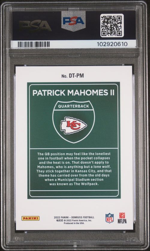 PATRICK MAHOMES SIGNED 2022 PANINI DONRUSS OPTIC DOWNTOWN AUTO PSA 9