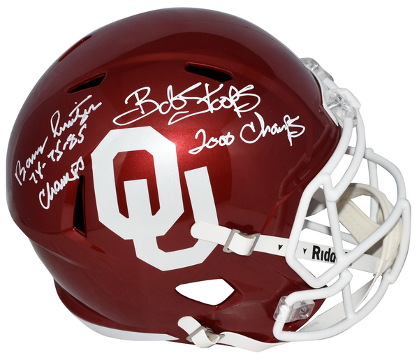 BARRY SWITZER BOB STOOPS SIGNED OKLAHOMA SOONERS FULL SIZE SPEED HELMET BECKETT