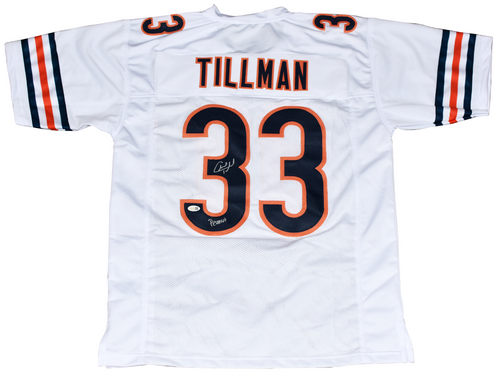 CHARLES TILLMAN SIGNED CHICAGO BEARS #33 WHITE JERSEY JSA W/ PEANUT