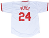 TONY PEREZ SIGNED AUTOGRAPHED CINCINNATI REDS #24 WHITE JERSEY W/ HOF 2000