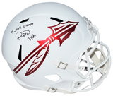 PETER WARRICK SIGNED FLORIDA STATE SEMINOLES WHITE FULL SIZE HELMET W/ 99 CHAMPS