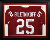 FRED BILETNIKOFF SIGNED FLORIDA STATE SEMINOLES #25 FRAMED JERSEY W/ CHOF 91