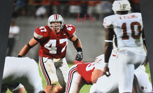 AJ HAWK AUTOGRAPHED OHIO STATE BUCKEYES VS TEXAS 16x20 PHOTO BECKETT