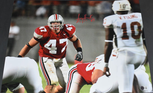 AJ HAWK AUTOGRAPHED OHIO STATE BUCKEYES VS TEXAS 16x20 PHOTO BECKETT