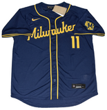 JACKSON CHOURIO SIGNED MILWAUKEE BREWERS #11 NAVY NIKE LIMITED JERSEY MLB AUTH