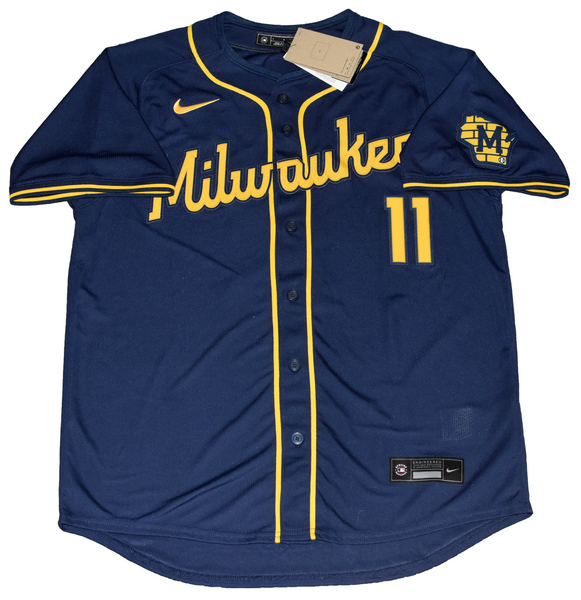 JACKSON CHOURIO SIGNED MILWAUKEE BREWERS #11 NAVY NIKE LIMITED JERSEY MLB AUTH