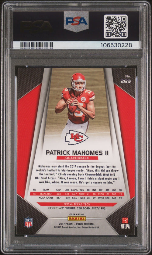 PATRICK MAHOMES SIGNED 2017 PANINI PRIZM ROOKIE #269 RC AUTO PSA 10
