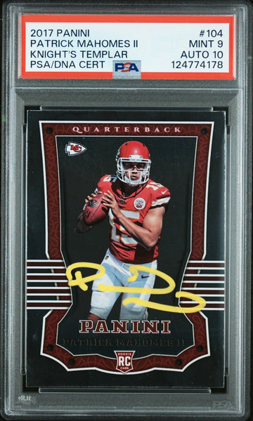 PATRICK MAHOMES SIGNED 2017 PANINI KNIGHT'S TEMPLAR FOIL ROOKIE PSA 9 AUTO 10