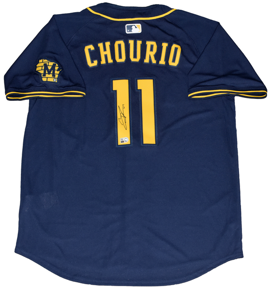 JACKSON CHOURIO SIGNED MILWAUKEE BREWERS #11 NAVY NIKE LIMITED JERSEY MLB AUTH