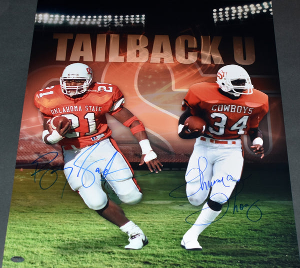 BARRY SANDERS & THURMAN THOMAS SIGNED OKLAHOMA STATE COWBOYS 16x20 PHOTO COA