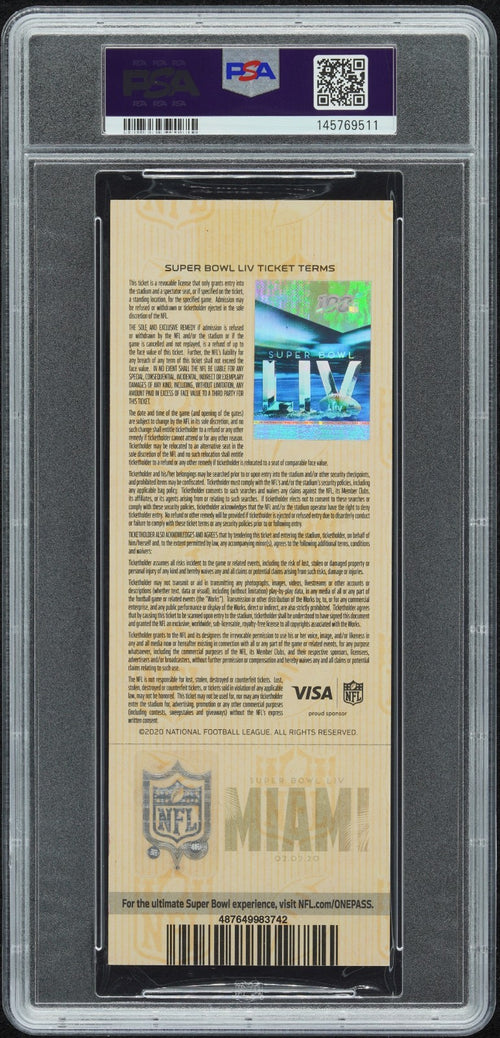 PATRICK MAHOMES SIGNED SUPER BOWL LIV 54 GOLD TICKET CHIEFS 49ERS PSA 8 AUTO 10