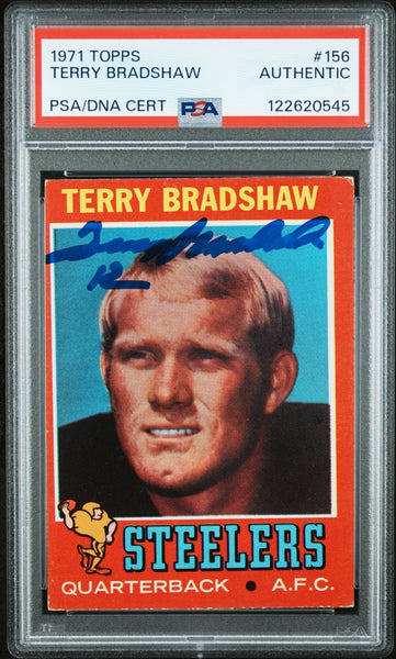 TERRY BRADSHAW SIGNED 1971 TOPPS ROOKIE CARD RC #156 AUTO PSA AUTH