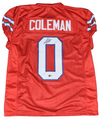 KEON COLEMAN AUTOGRAPHED BUFFALO BILLS #0 RED GAME CUT JERSEY BECKETT