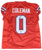 KEON COLEMAN AUTOGRAPHED BUFFALO BILLS #0 RED GAME CUT JERSEY BECKETT