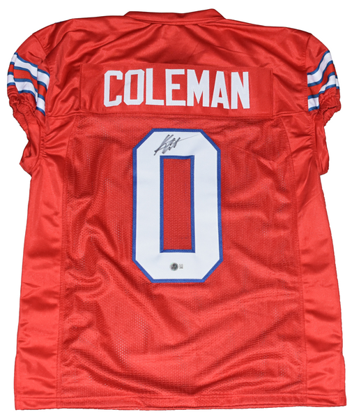 KEON COLEMAN AUTOGRAPHED BUFFALO BILLS #0 RED GAME CUT JERSEY BECKETT