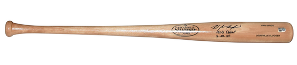 WYATT LANGFORD SIGNED TEXAS RANGERS BLONDE LOUISVILLE SLUGGER BAT W/ MLB DEBUT