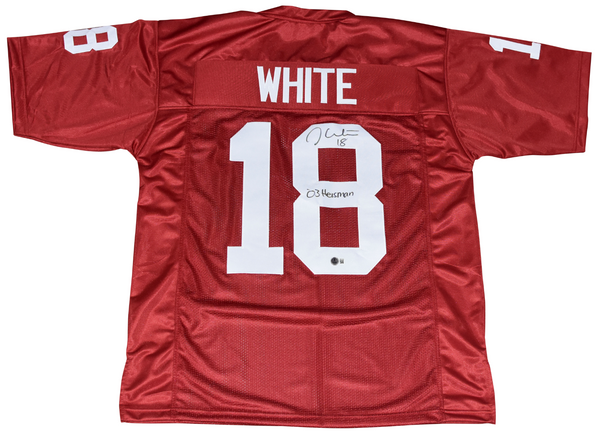 JASON WHITE AUTOGRAPHED OKLAHOMA SOONERS #18 JERSEY W/ 03 HEISMAN