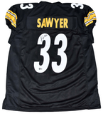 JACK SAWYER SIGNED PITTSBURGH STEELERS #33 BLACK GAME CUT JERSEY BECKETT