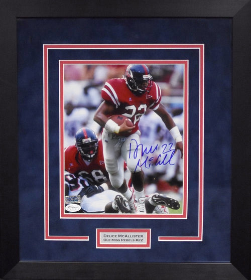 DEUCE McALLISTER AUTOGRAPHED OLE MISS REBELS 8x10 FRAMED PHOTO COA