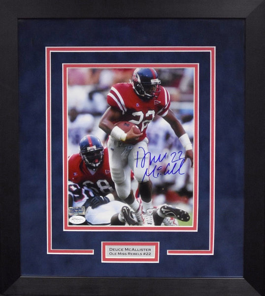 DEUCE McALLISTER AUTOGRAPHED OLE MISS REBELS 8x10 FRAMED PHOTO COA