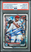 CHASE BURNS SIGNED 2024 BOWMAN CHROME REFRACTOR 1ST ROOKIE RC PSA AUTO 10