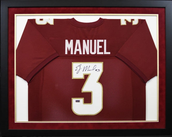 EJ MANUEL AUTOGRAPHED FLORIDA STATE SEMINOLES #3 FRAMED JERSEY COA