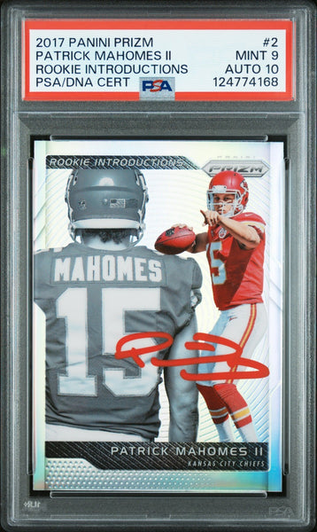 PATRICK MAHOMES SIGNED 2017 PANINI PRIZM ROOKIE INTRODUCTIONS RC PSA 9 AUTO 10