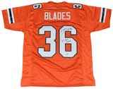 BENNIE BLADES SIGNED MIAMI HURRICANES #36 ORANGE JERSEY W/ 87 NATL CHAMPS