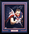 JJ WATT AUTOGRAPHED HOUSTON TEXANS USA FLAG 16x20 FRAMED PHOTO JSA