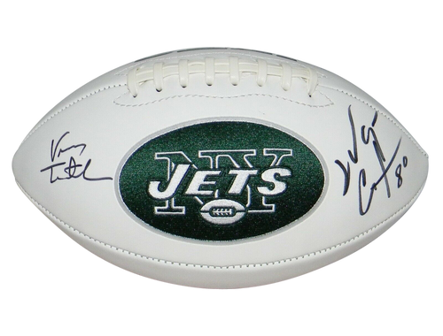 VINNY TESTAVERDE & WAYNE CHREBET AUTOGRAPHED SIGNED NEW YORK JETS LOGO FOOTBALL