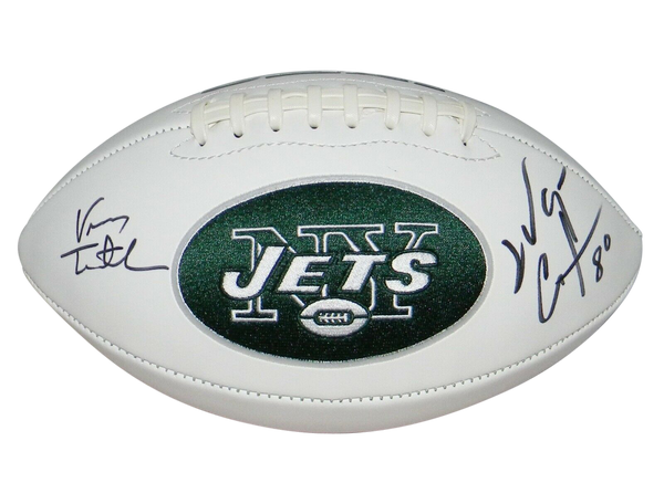 VINNY TESTAVERDE & WAYNE CHREBET AUTOGRAPHED SIGNED NEW YORK JETS LOGO FOOTBALL