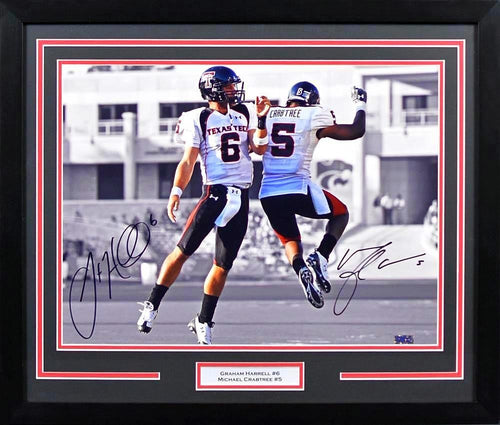 MICHAEL CRABTREE GRAHAM HARRELL SIGNED TEXAS TECH RED RAIDERS 16x20 FRAMED PHOTO