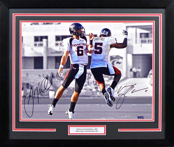 MICHAEL CRABTREE GRAHAM HARRELL SIGNED TEXAS TECH RED RAIDERS 16x20 FRAMED PHOTO