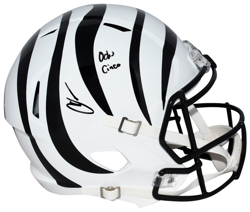 CHAD JOHNSON SIGNED CINCINNATI BENGALS WHITE FULL SIZE HELMET W/ OCHO CINCO