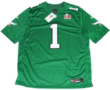 JALEN HURTS SIGNED PHILADELPHIA EAGLES #1 KELLY GREEN NIKE SUPER BOWL LIX JERSEY