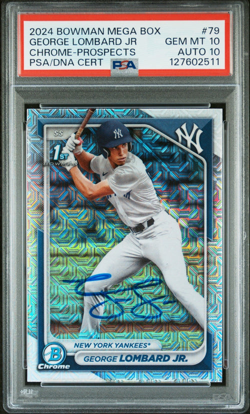 GEORGE LOMBARD JR SIGNED 2024 BOWMAN CHROME MOJO REFRACTOR 1ST RC PSA 10 AUTO 10